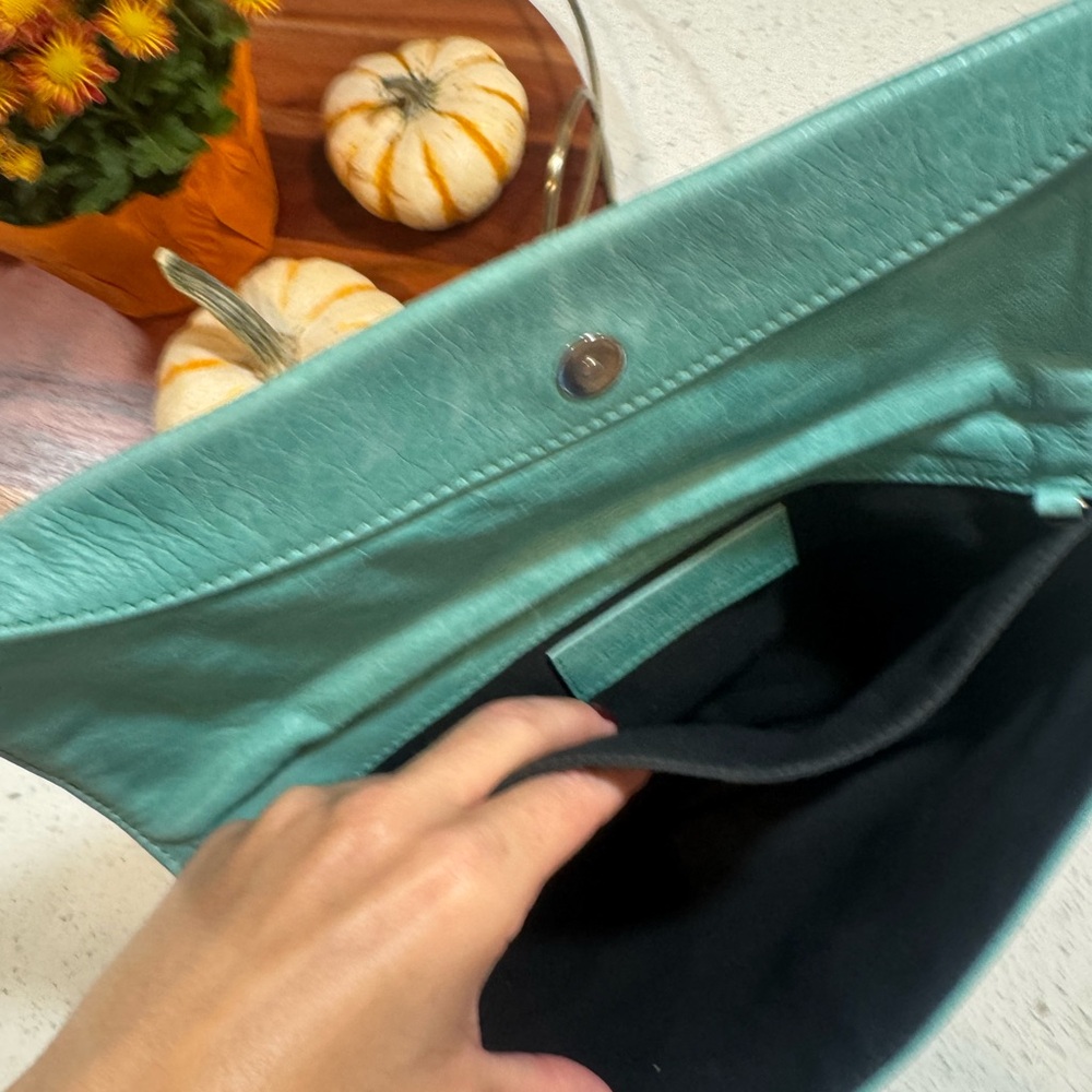 Authentic Balenciaga Giant Stud Envelope Clutch Bag in Aqua Blue Leather - Picture 9 of 14